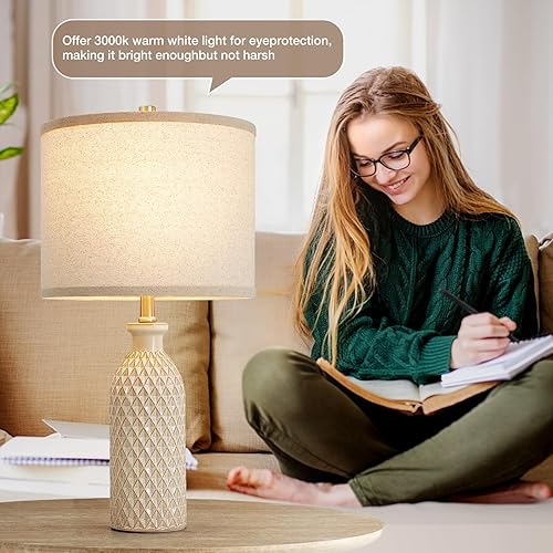 Vista 4 de Luvkczc Ceramic Table Lamps Set of 2, Farmhouse 24.8" Bedside Lamps with Adjustable Color Temperature, Modern Nightstand Lamp Desk Reading Lamp for