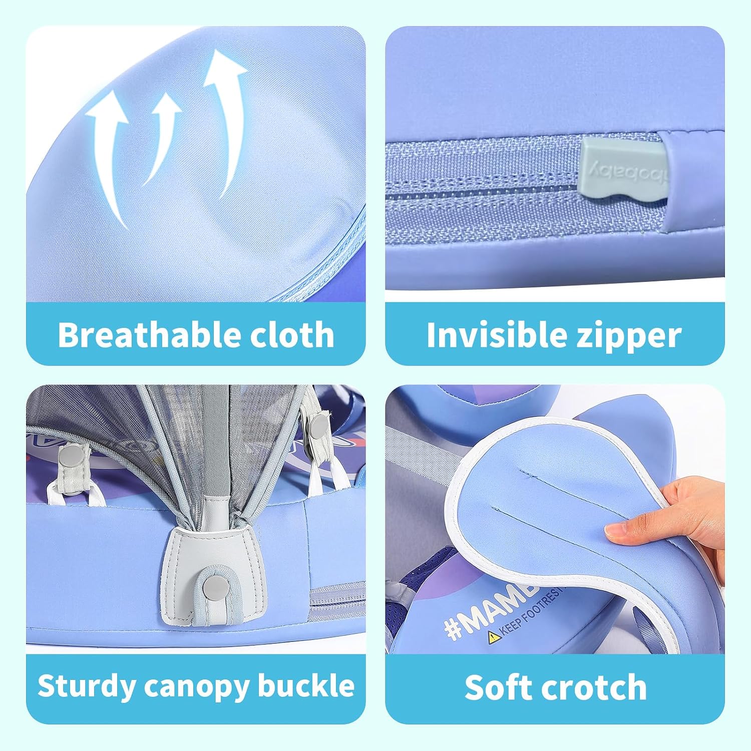 Mambobaby Float with Canopy and Tail New Upgraded Non-Inflatable Baby Pool Float Mambo Float Swim Trainer Solid Infant Swim Float Adjustable Pearl Foam Baby Swim Ring