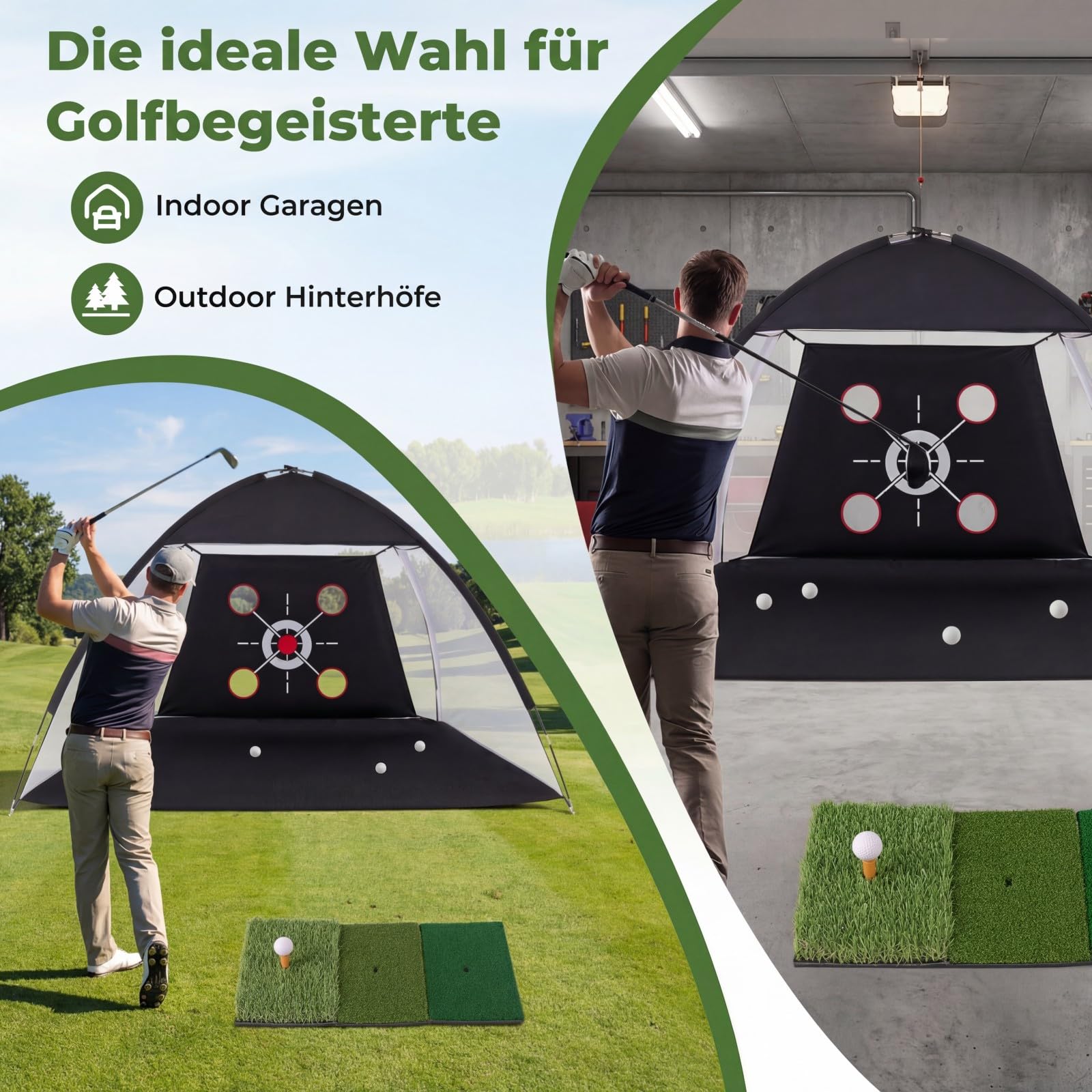 COSTWAY Golf Übungsnetz 300 x 200 cm, Golfnetz mit Schlagmatte, Zielscheibe, 5 Bällen & Tee, Chipping Trainingsnetze inkl. Tragetasche, tragbare Trainingshilfe Outdoor für Drinnen & Draußen