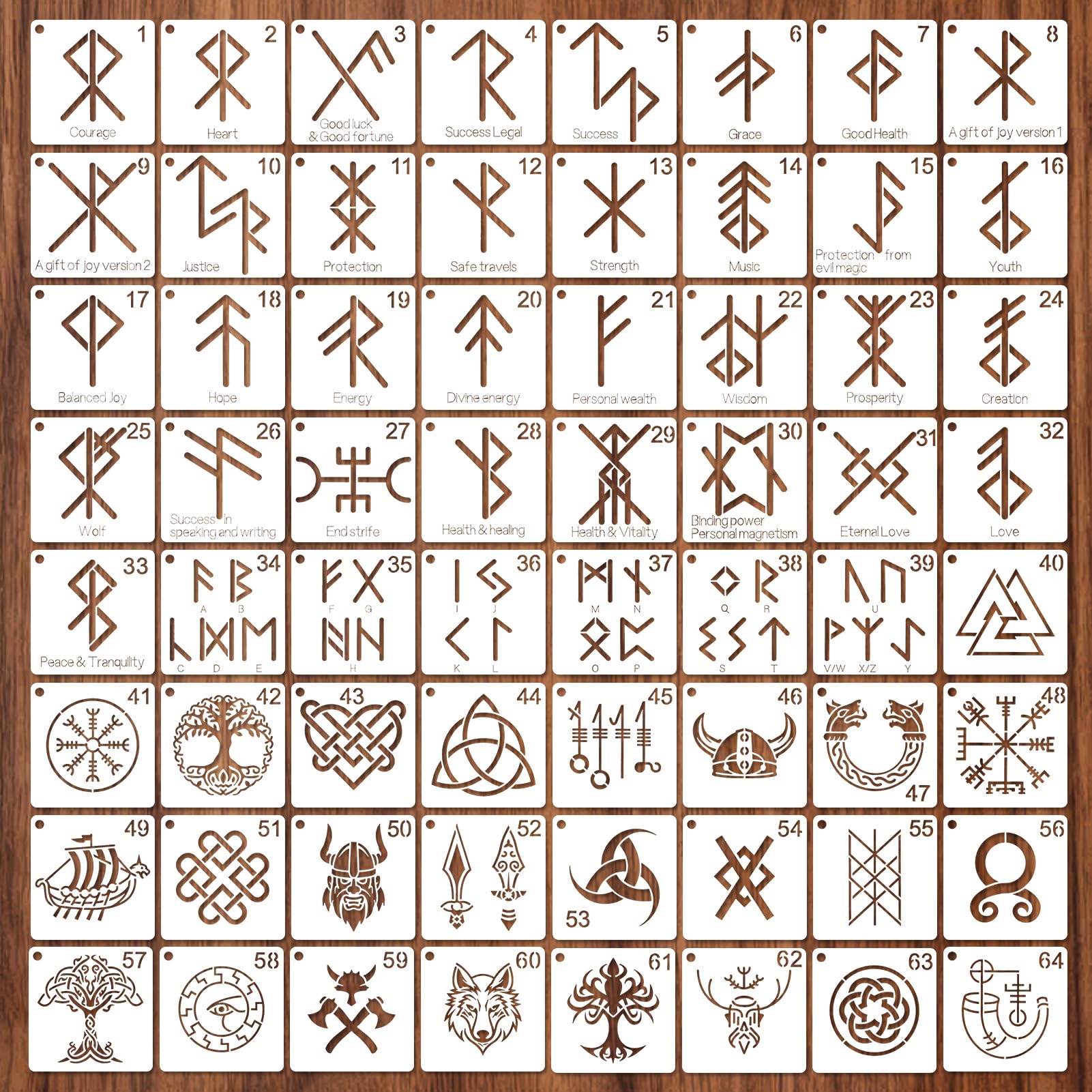 MWOOT 64 PCS Viking Runes Stencils for Painting on Wall, 3 Inch Celtic Knot Stencils for Crafts Reusable,Alphabet Viking Symbol Wood Burning Stencil for Painting on Wood,Stones,Canvas,Stones 7.62 CM