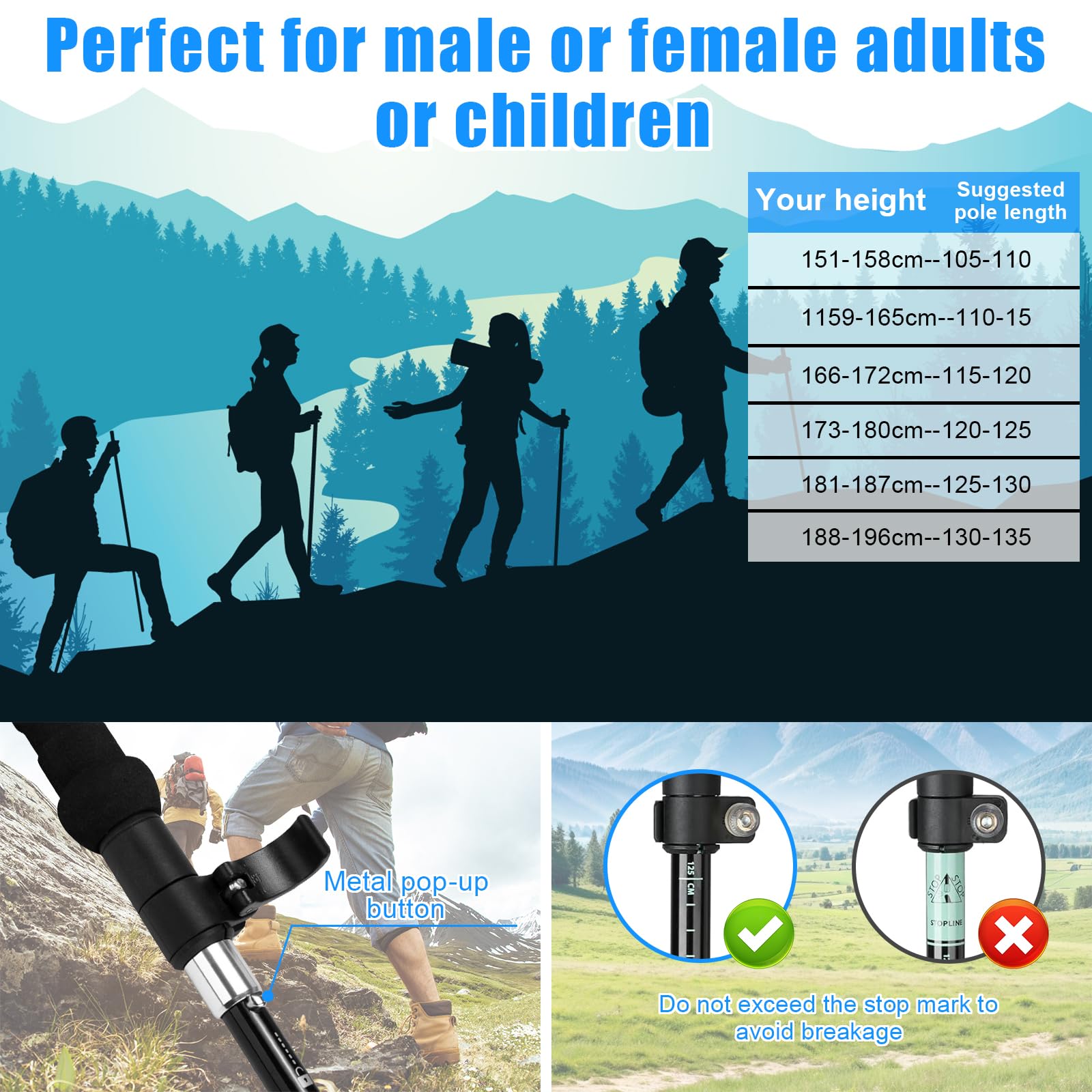 2 PCS Bastoni da Trekking Telescopici 110-130cm Uomo Donna, Ultra-Leggeri in Alluminio 7075, Bastoni da Passeggiata con Impugnatura in Sughero per Escursionismo, Nordic Walking e Sci Alpinismo