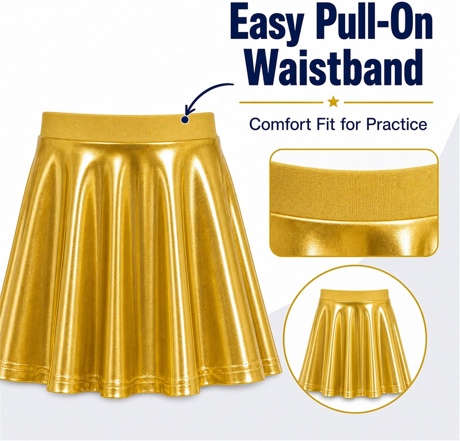 Wenlia Girls Metallic Skater Skirts Shiny Flared Holographic Skort with Built-in Shorts Stretchy Athletic Skirts for Party