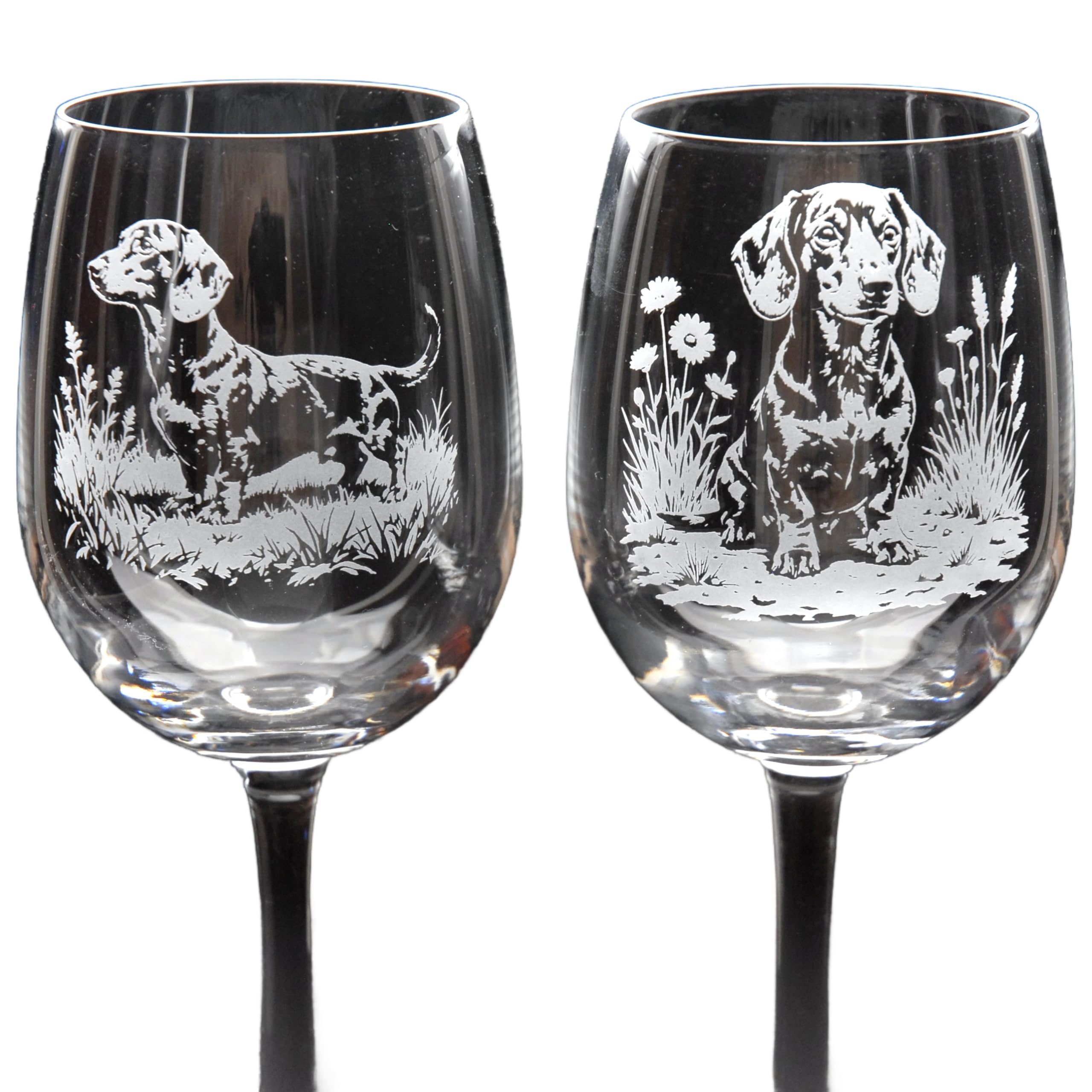 GLYPTIC Glass Art Dachshund Dog Placement Hand Etched/Engraved Crystal Wine Glass