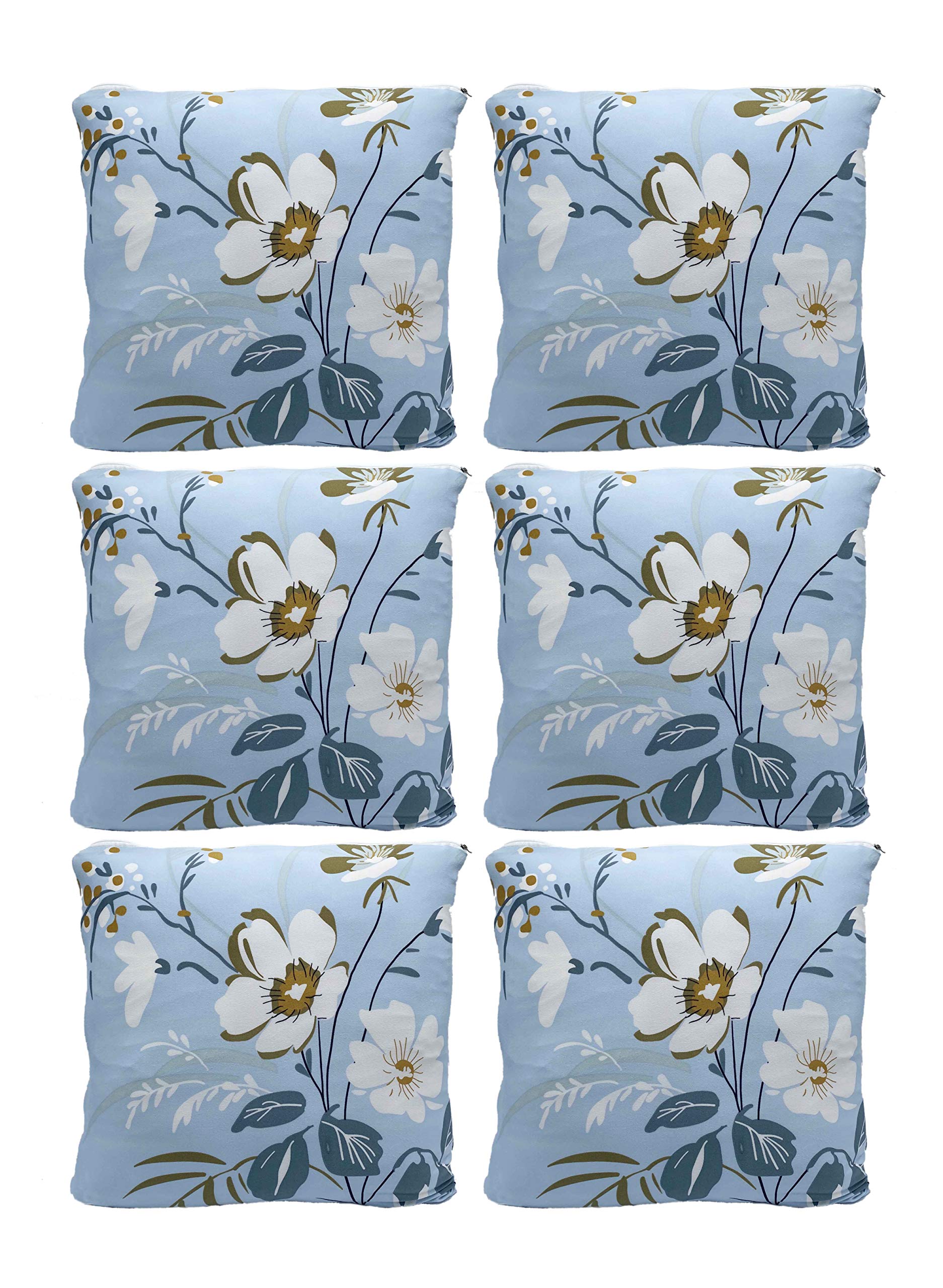 House of Quirk Polyester Throw Pillow Case Cushion Cover Home Sofa Decorative Cover Only, No Insert (16.5x16.5 inch, Sky Blue, Big White) -Pack of 6
