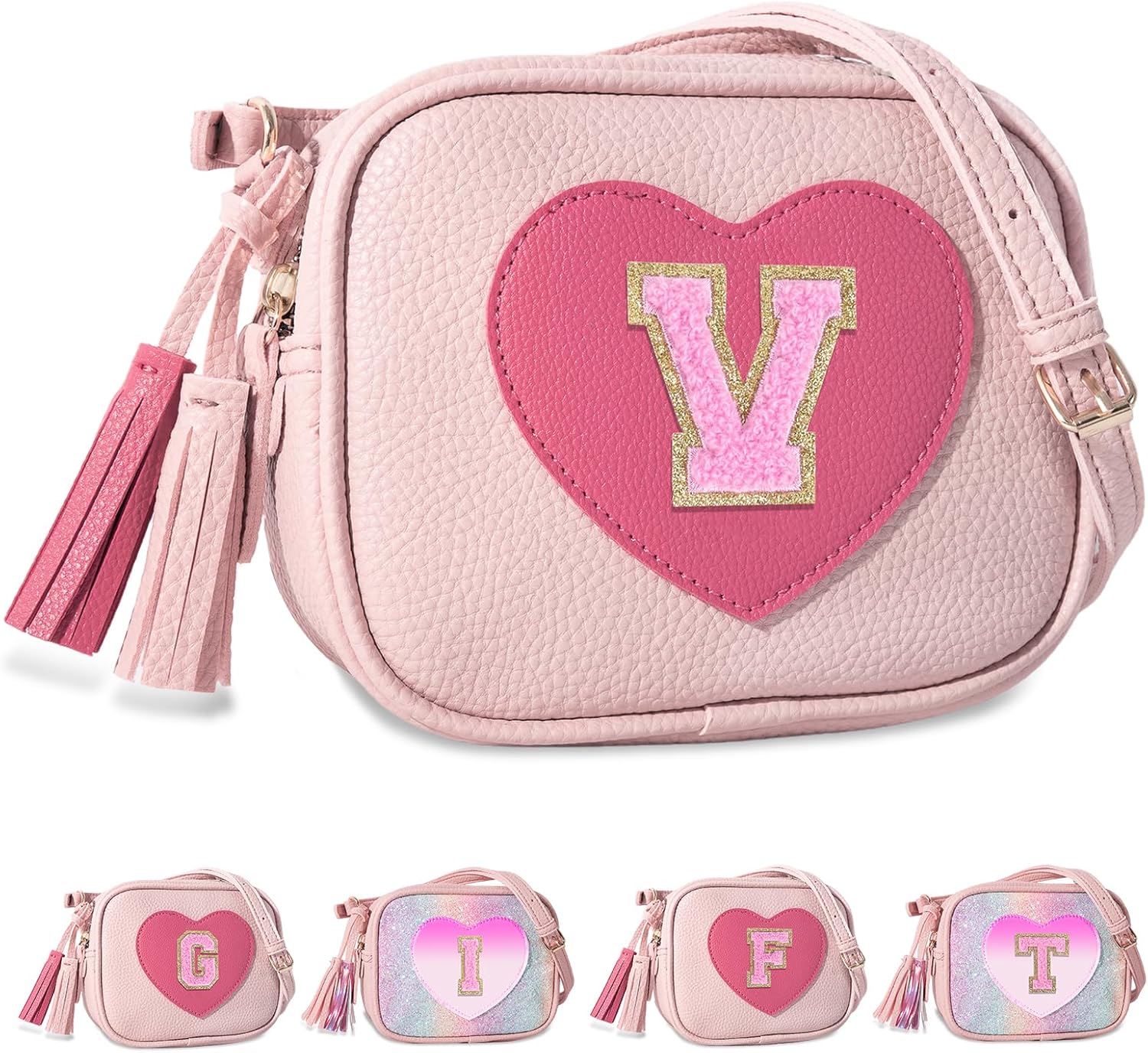 Personalized Toddler Purse for Girls 2–10, Cute Little Girl Purse & Kids Wallet, Small Initial Shoulder Crossbody Bag, Birthday & Christmas Gift for Daughter(Pink,V)