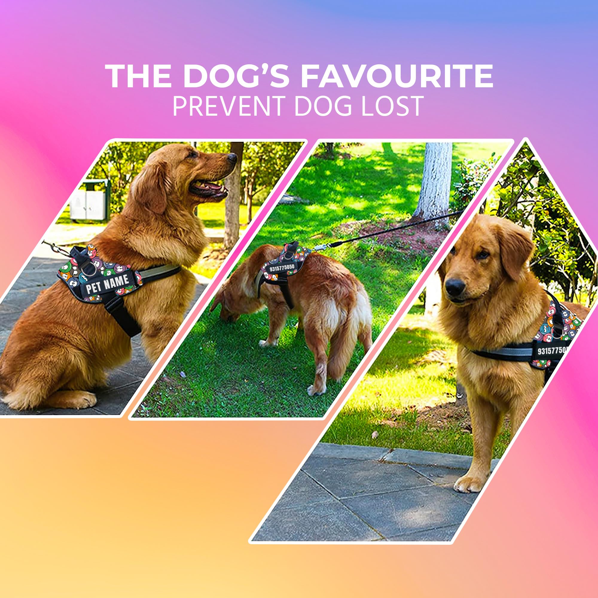 KIKA Arnés personalizado para perro | Arnés para perro con nombre | Arnés de chaleco personalizado para perro, tamaño grande (para 21-35 kg) Groovy Emoji