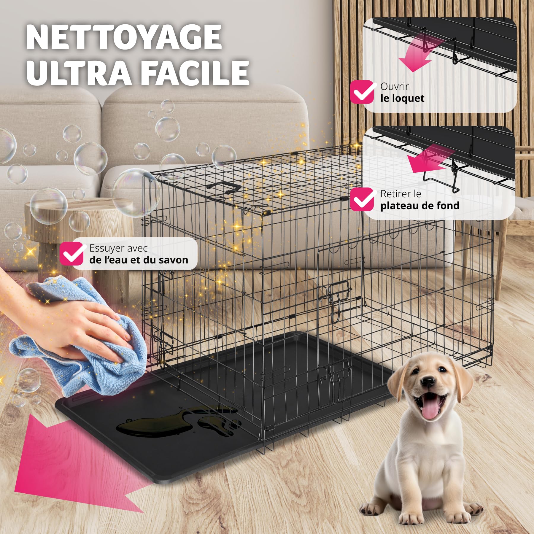 tectake® Cage pour Chien Pliable et Robuste Caisse de Transport pour Chien & Chiots Taille XL, Fond amovible, 2 portes double verrouillage, Poignées de transport, Accessoires Chiens, 121,5x75,5x80,5cm