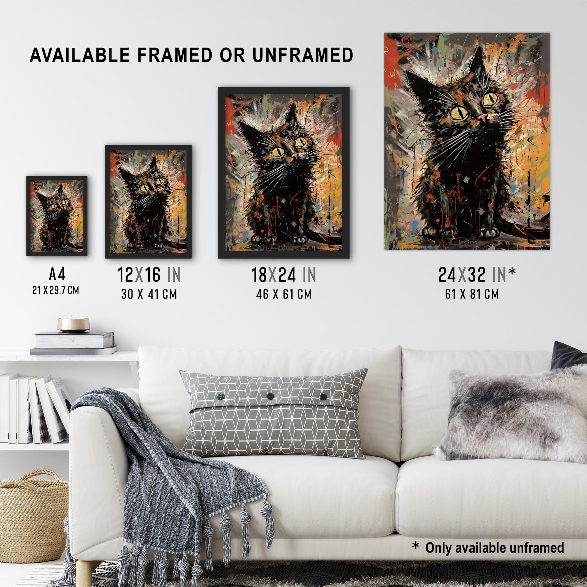 Artery8 The Curious Black Cat Painting By Tom Jones Extra Large XL Wall Art Poster Print, Unframed 24X32", 81L x 61W cm - Image 3