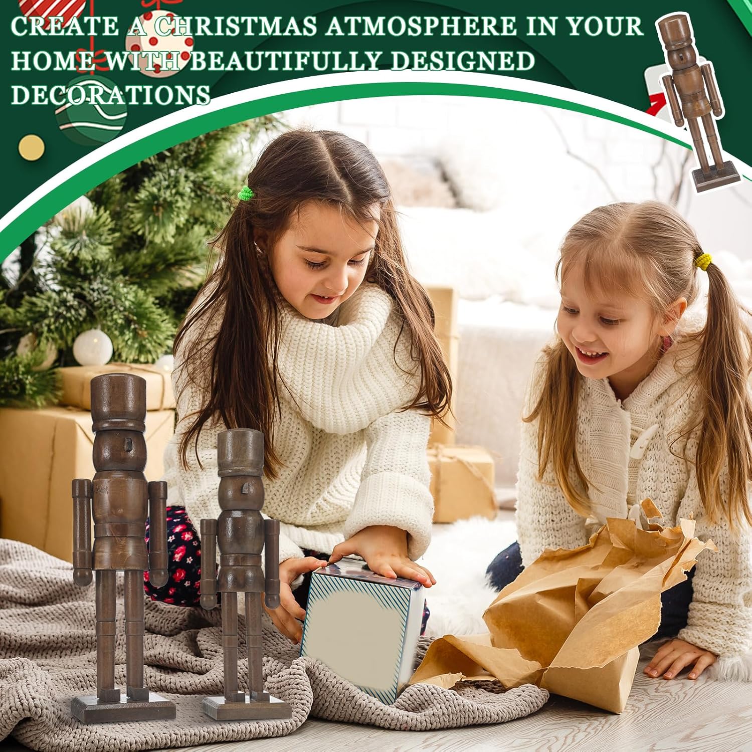 2 Pack Christmas Wooden Nutcracker Traditional Christmas Decorations Nutcracker Figure Statue for Xmas Festive Holiday Tabletop Home Decor (Brown,12 Inch,14 Inch)