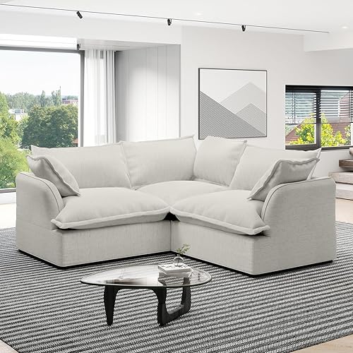 Cloud Sectional Sofa, V Shape Convertible Modular Couches, Down Fill Sectional Sofa,Detachable Couch Cushion Covers, 3 Seater Corner Sofa for Living Room,Grey