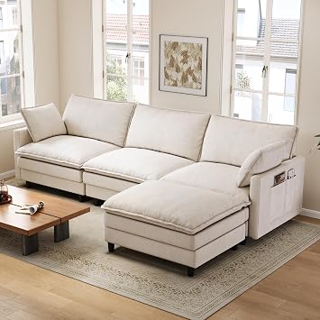 102 L-Shaped Cloud Couch Sectional Sofa for Living Room, Beige