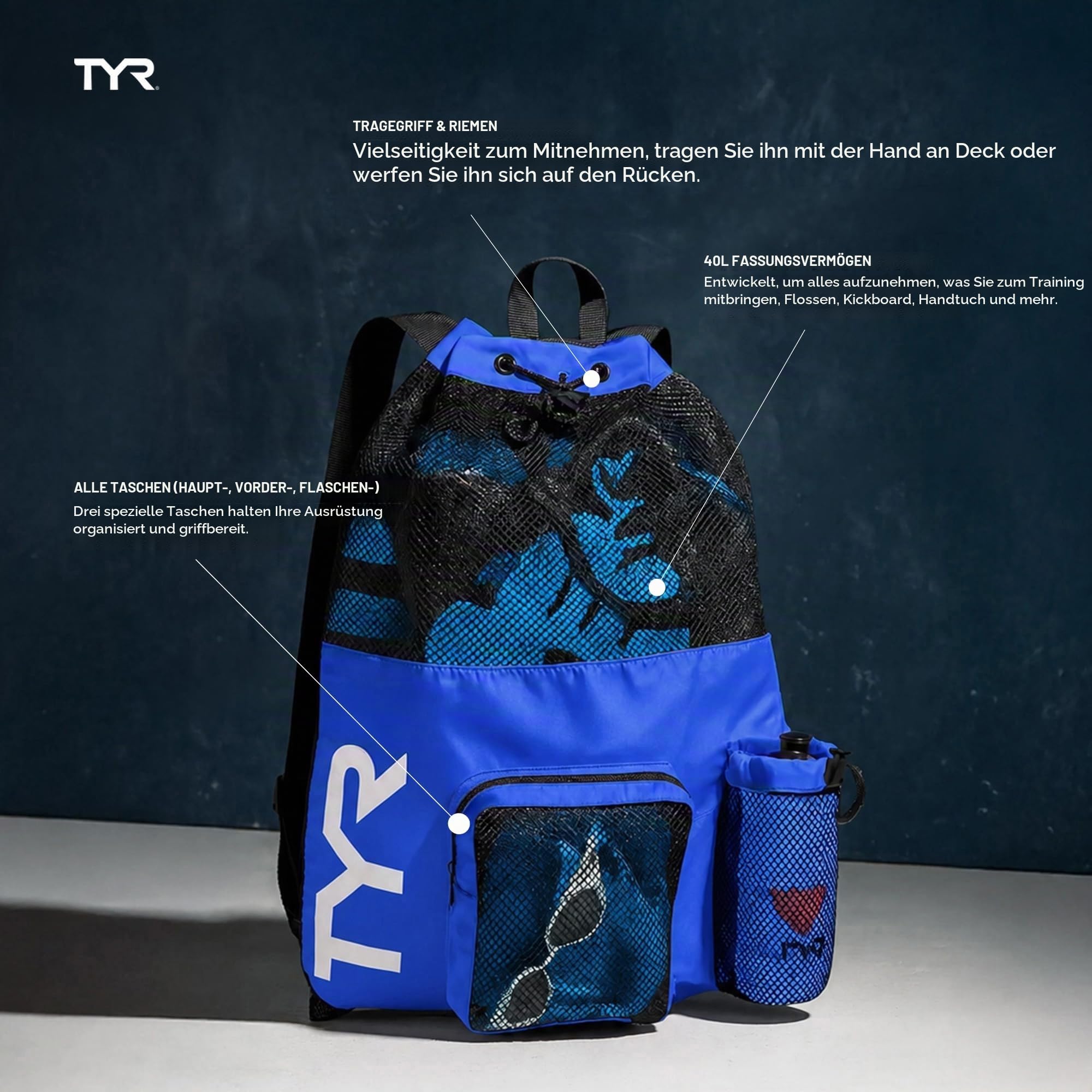 TYR Unisex Big Mesh Mummy Rucksack Tasche, Blue / Yellow, Einheitsgröße – Ansicht 3