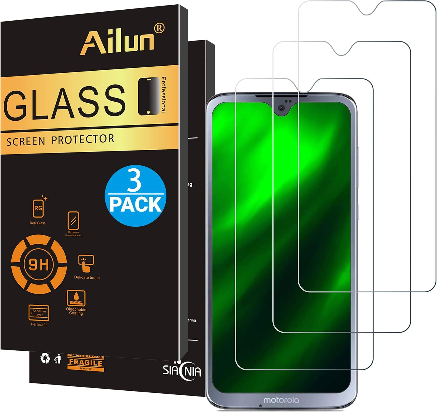 Ailun Screen Protector Compatible with Moto G7 3 Pack 9H Hardness Tempered Glass Screen Protector for Moto G7 Moto G7 Plus 6.2Inch display Ultra Clear Bubble Free Case Friendly High Responsive