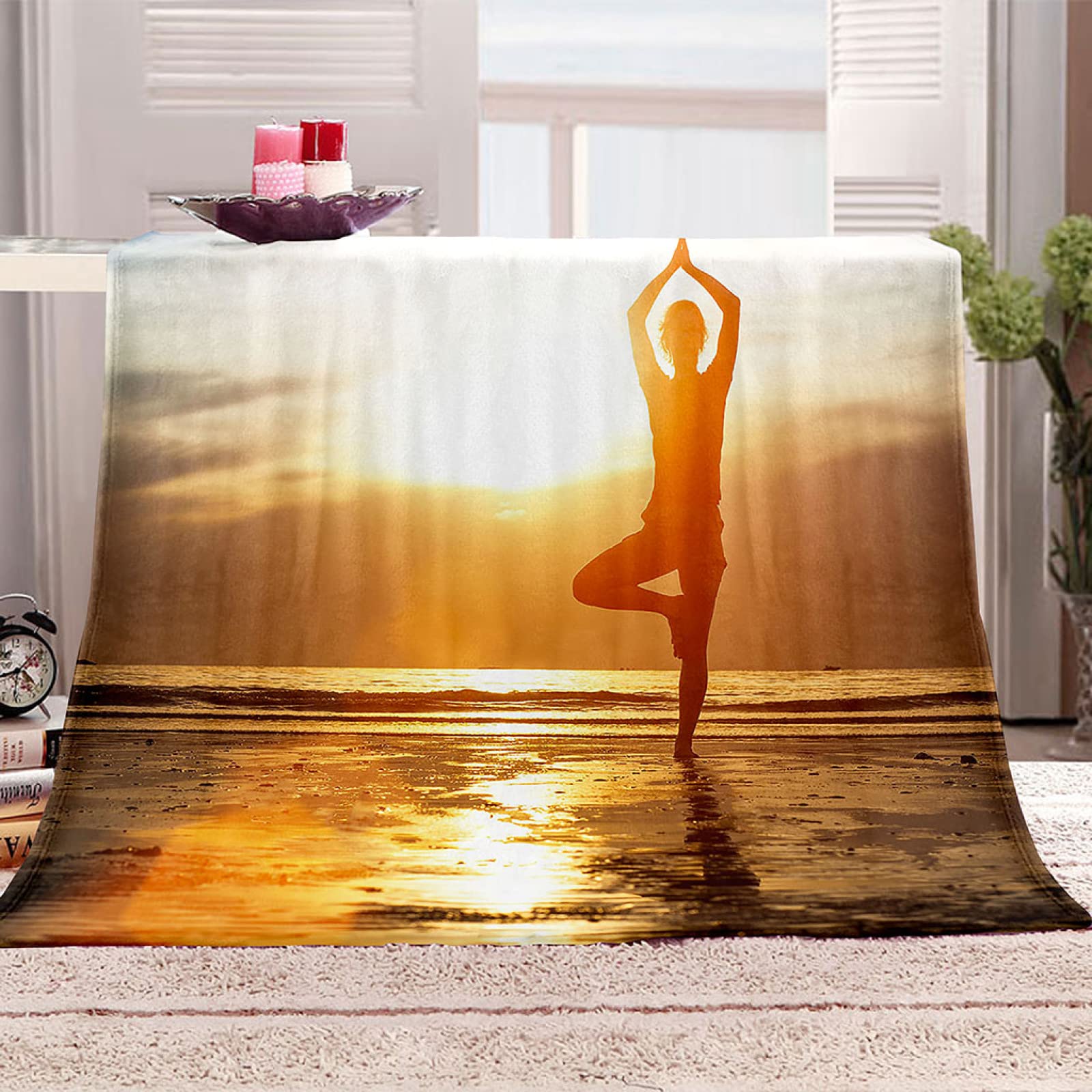Couverture flanelle yoga pour éliminer le froid sur votre grand canapé