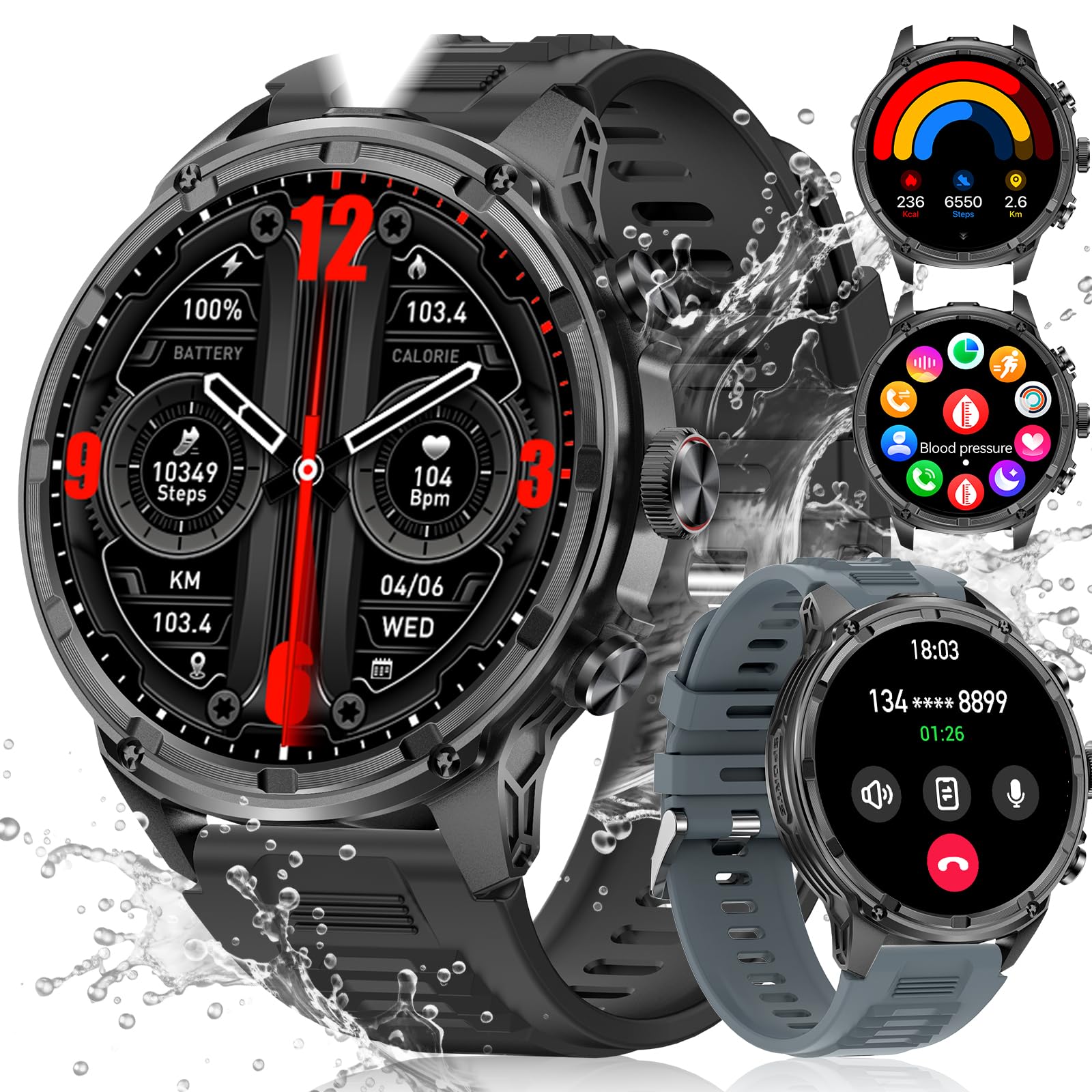LIGE Smartwatch dla mężczyzn z latarką LED, 1,85-calowy duży wyświetlacz HD/710 mAh, zegarek sportowy z funkcją telefonu, ponad 100 trybów sportowych, zegarek fitness, 24/7 monitor tętna / snu dla