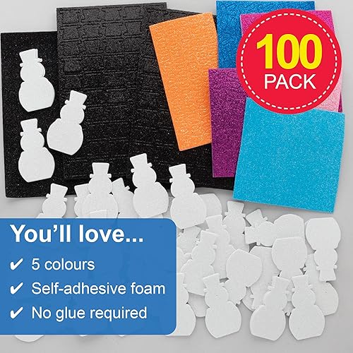 Miniatura 2 de Baker Ross FE950 Calcomanías con purpurina de muñeco de nieve – Paquete de 100 calcomanías para niños, ideales para proyectos de arte y manualidades