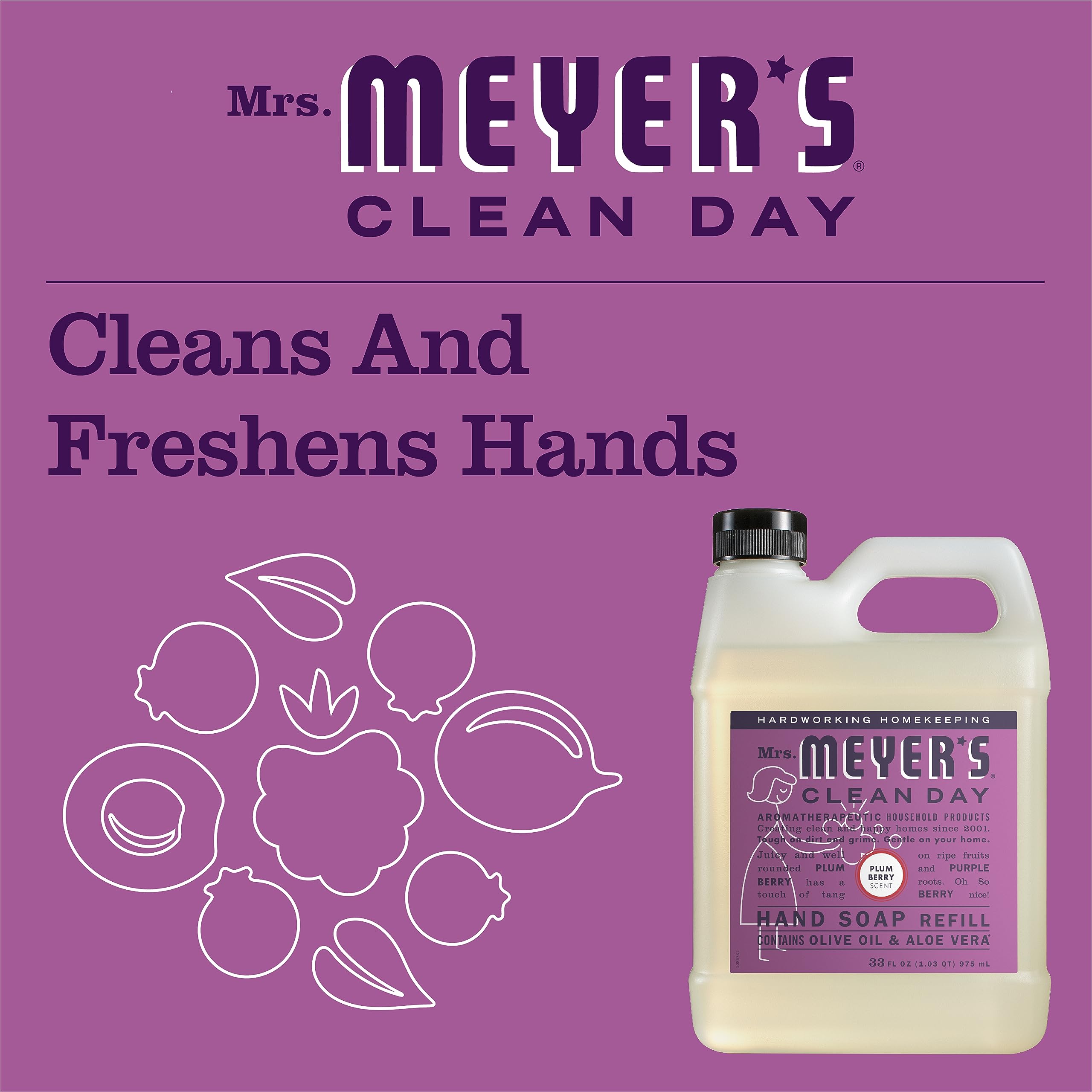 Mrs. Meyer's Clean Day Plum Berry Scent Hand Soap Refill, 33 Fl Oz, Pack of 4