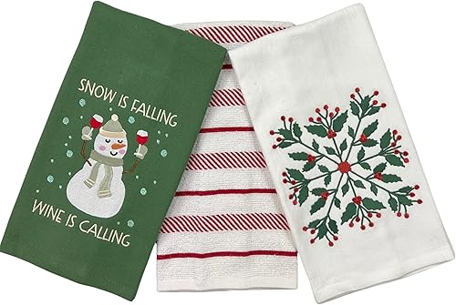 Vista 25 de Serafina Home Toallas de cocina navideñas navideñas: dos muñecos de nieve Be Jolly espiga y un muñeco de nieve bailarín, 3 piezas, tejido plano 100%