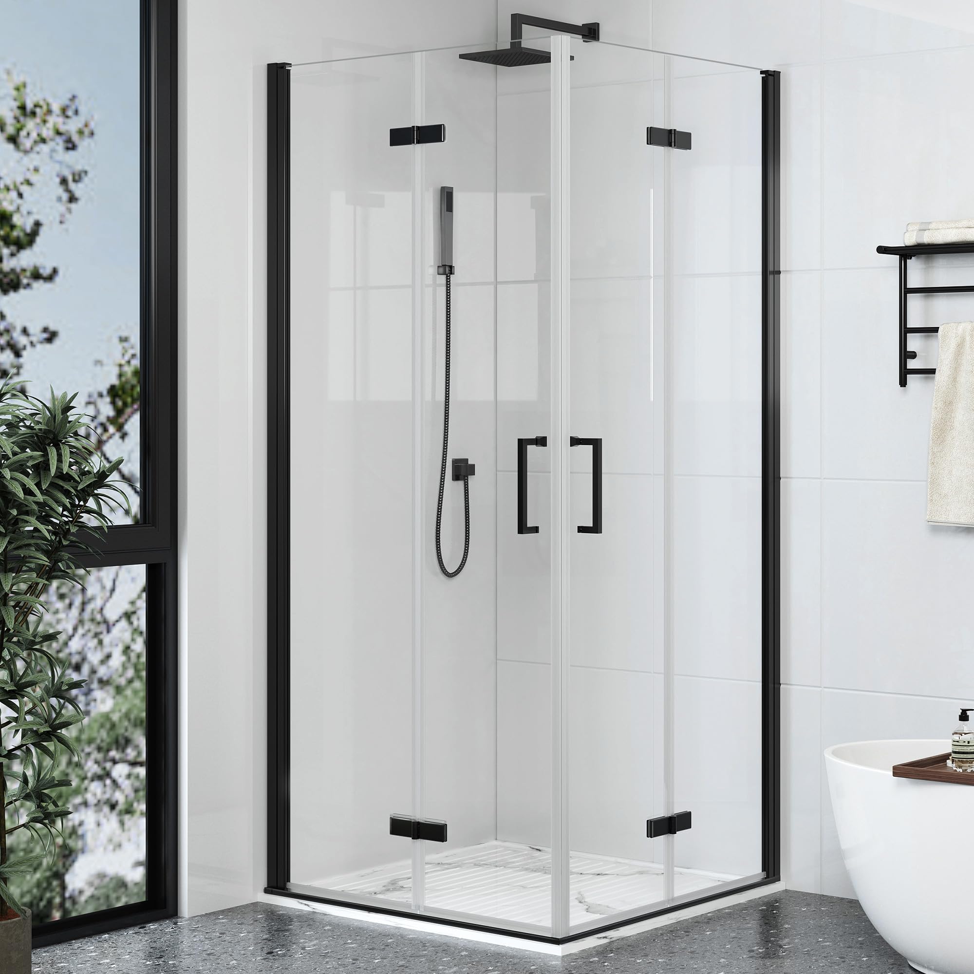 Photo 1 of Findepot Corner Shower Enclosure Kit 34" x 34" x 72" - Matte Black
