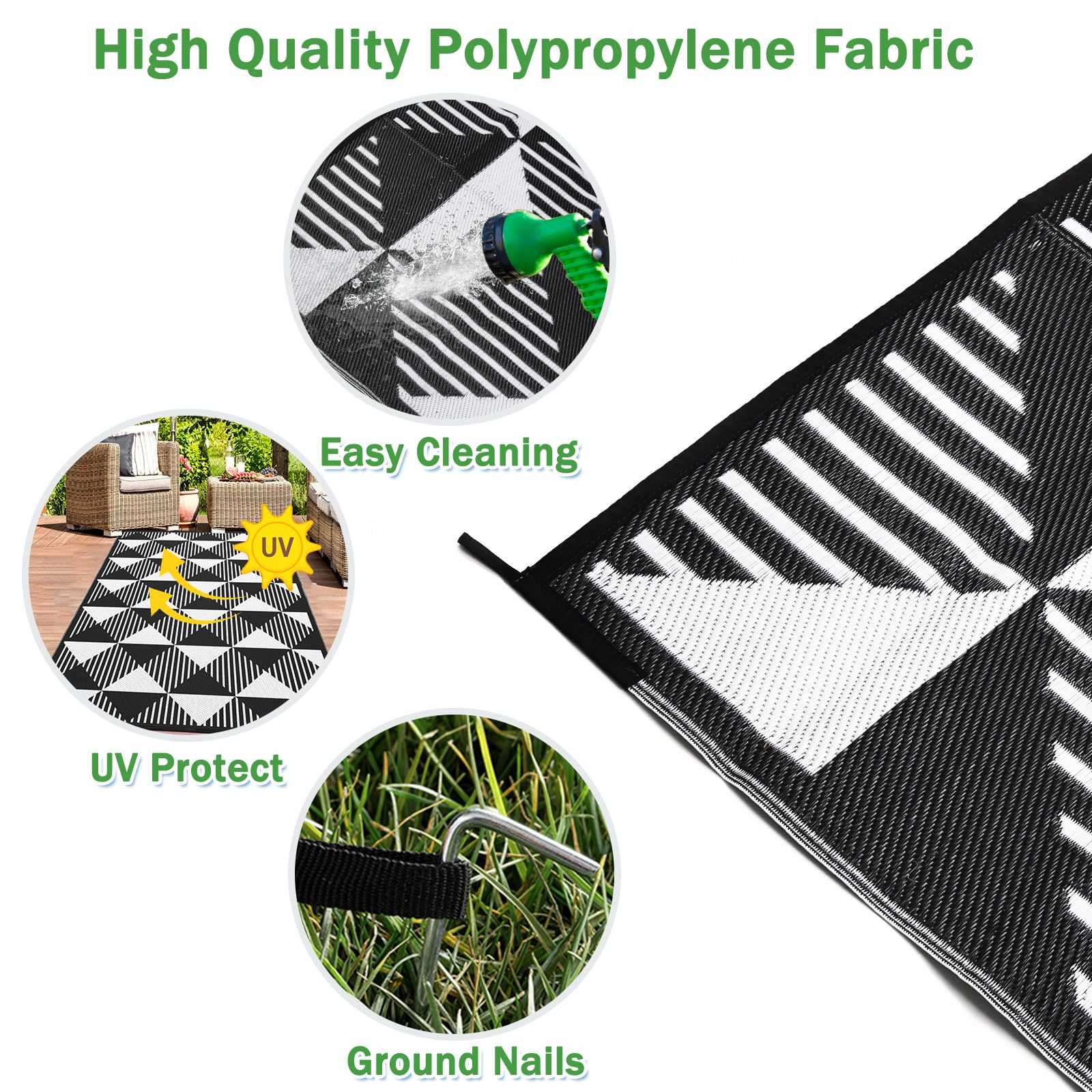 Tappeto Esterno In Paglia Plastica 2.7x3.7m - Reversibile Impermeabile Per Patio E Camper