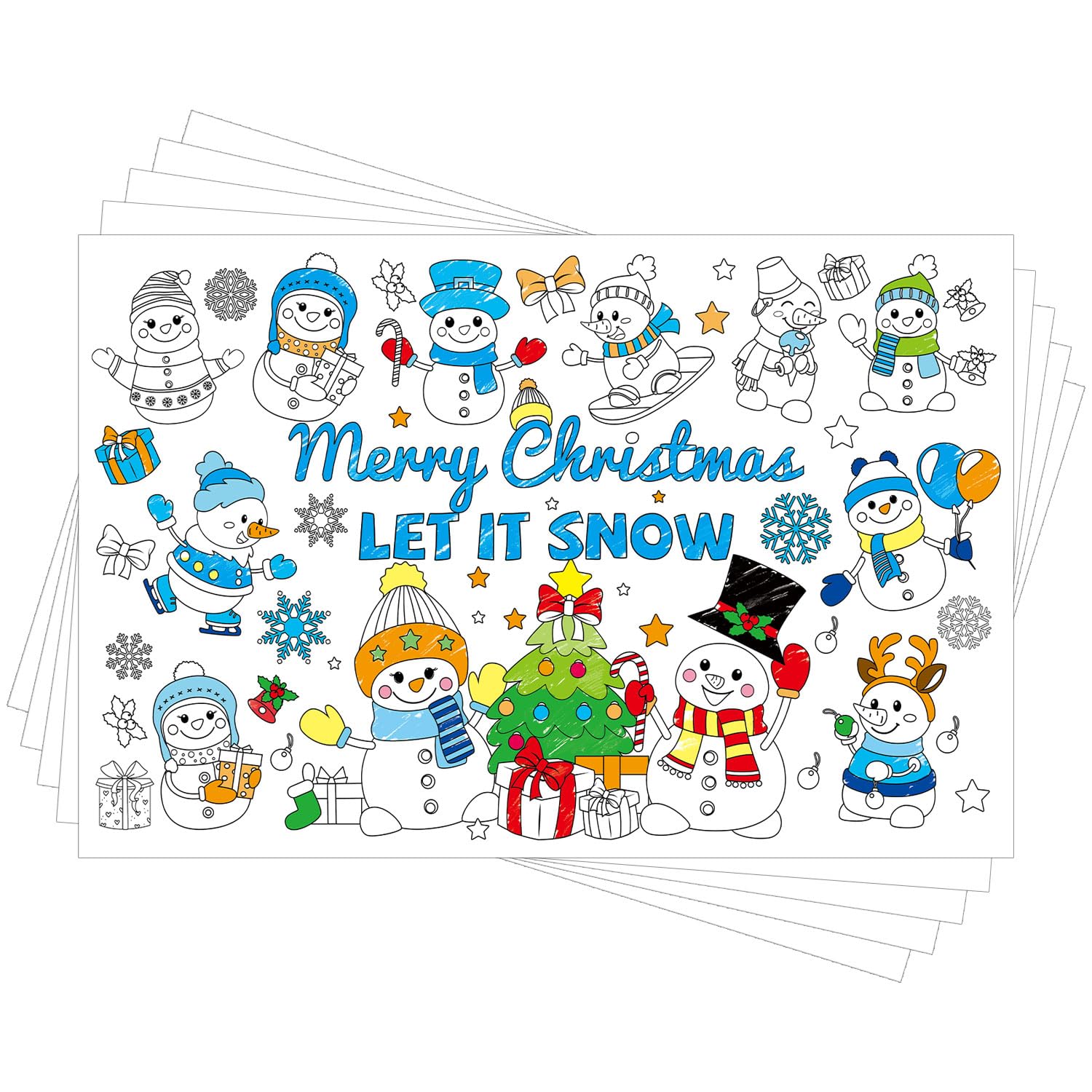 24uds Manteles Individuales para Colorear de Navidad para Niños, Manteles Individuales Navidad Papel para el Hogar Suministros de Mesa(Estilo de Temática de Muñeco de Nieve)