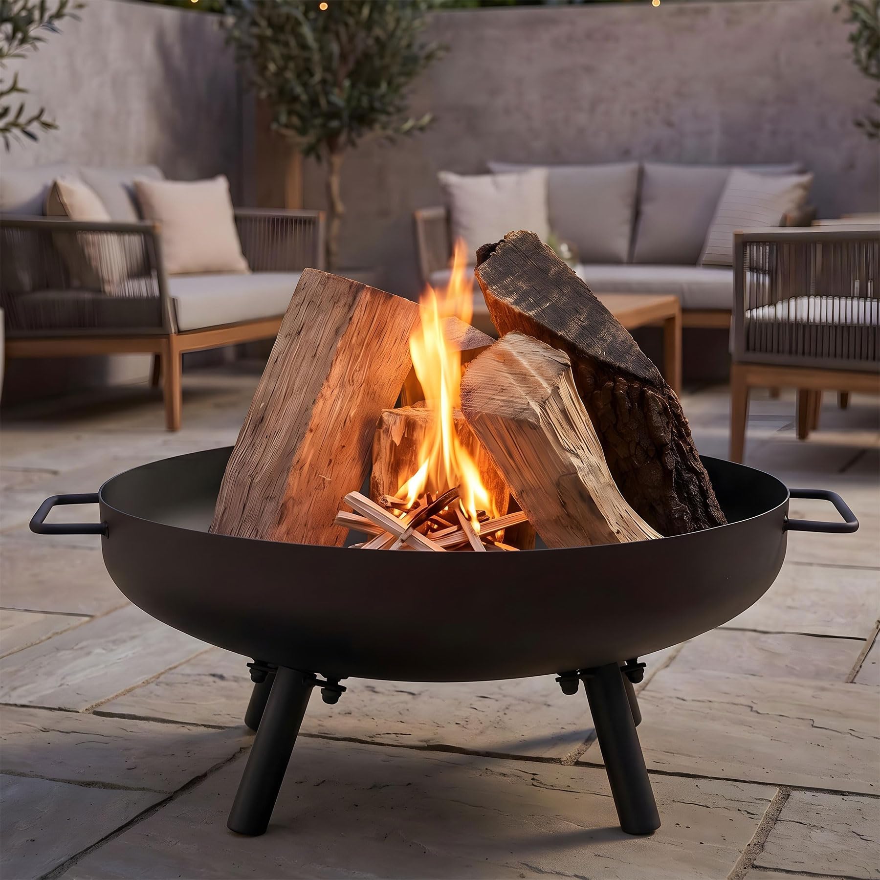 levandeo Brasero de jardín de 50 cm, hierro negro, para terraza, exterior, chimenea, jardín, hoguera, fogata, decoración de jardín