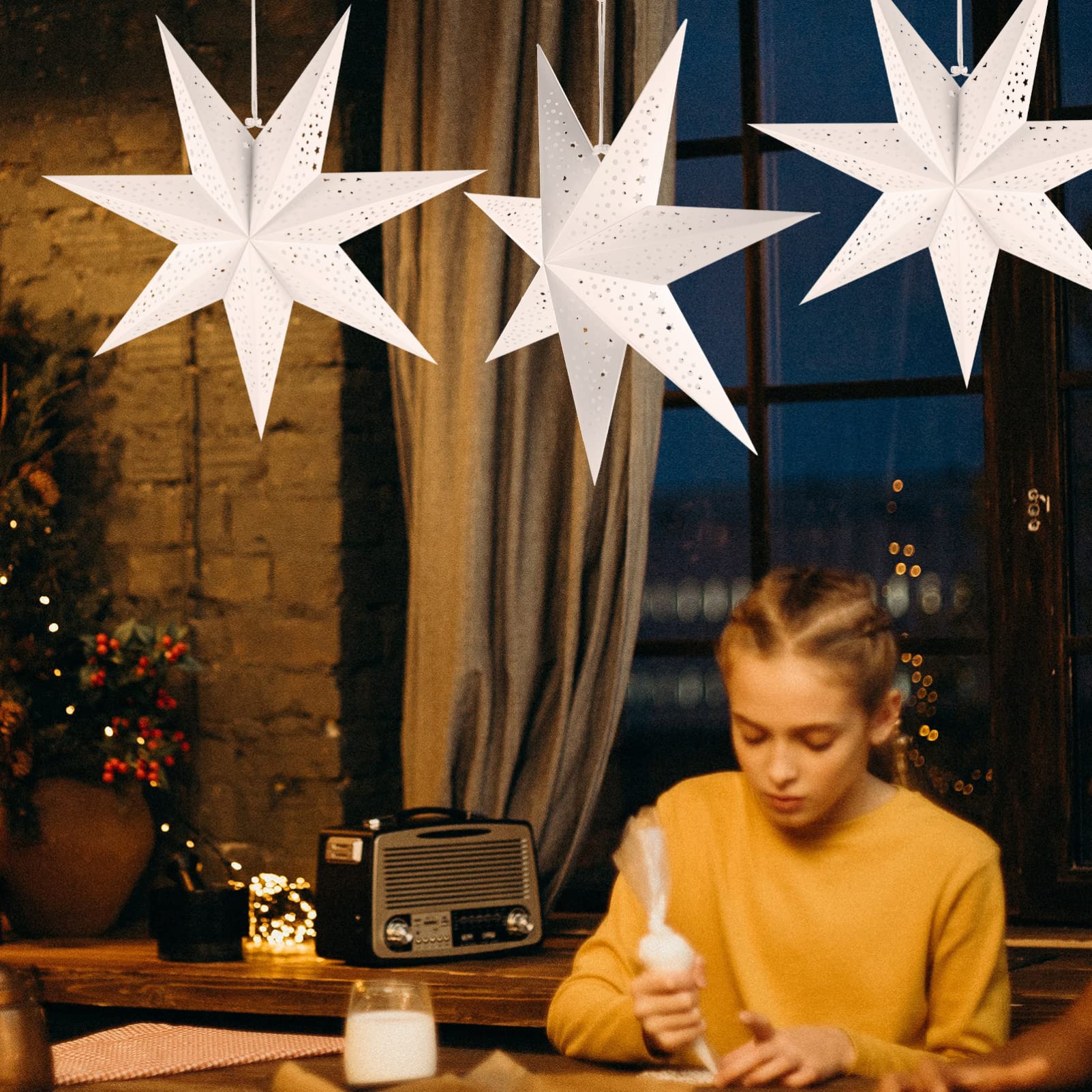 Gatuida 6stücke Teiliges Weihnachts-sternlampenschirm Kreatives Papierdesign Hängende Deckenlampe Für Festliche Dekoration Langlebig Und Installieren