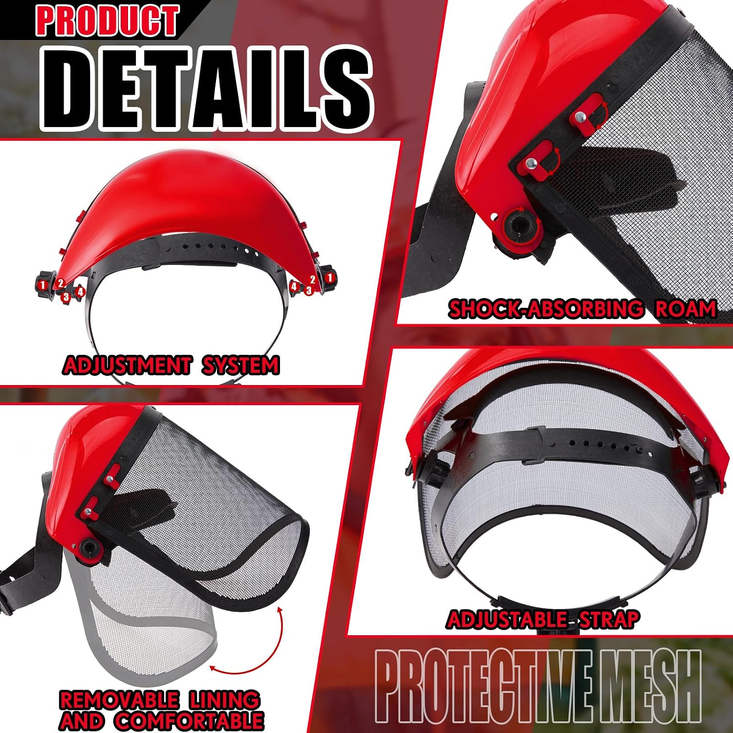 Amylove 2 Pcs Safety Tinted Face Shield for Grind and Cutting Lightweight Protective Masks with Clear Replacement Guard Mask (Classic Style,Red)