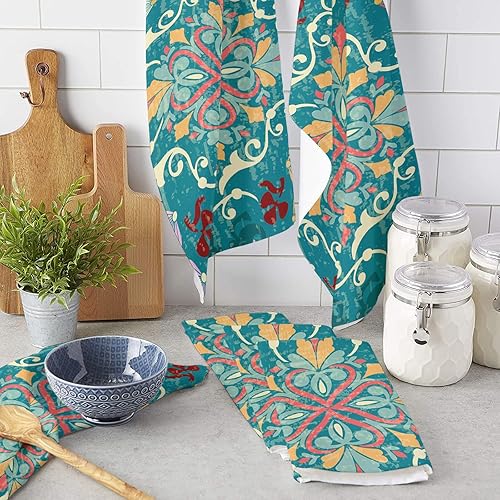 Miniatura 3 de Image Duvet 2 Pack Cotton Kitchen Dish Cloths Towels, Flowers Pattern 18 x28 Inch Soft Absorbent Kitchen Decoration Hand Towels for Living Room Home