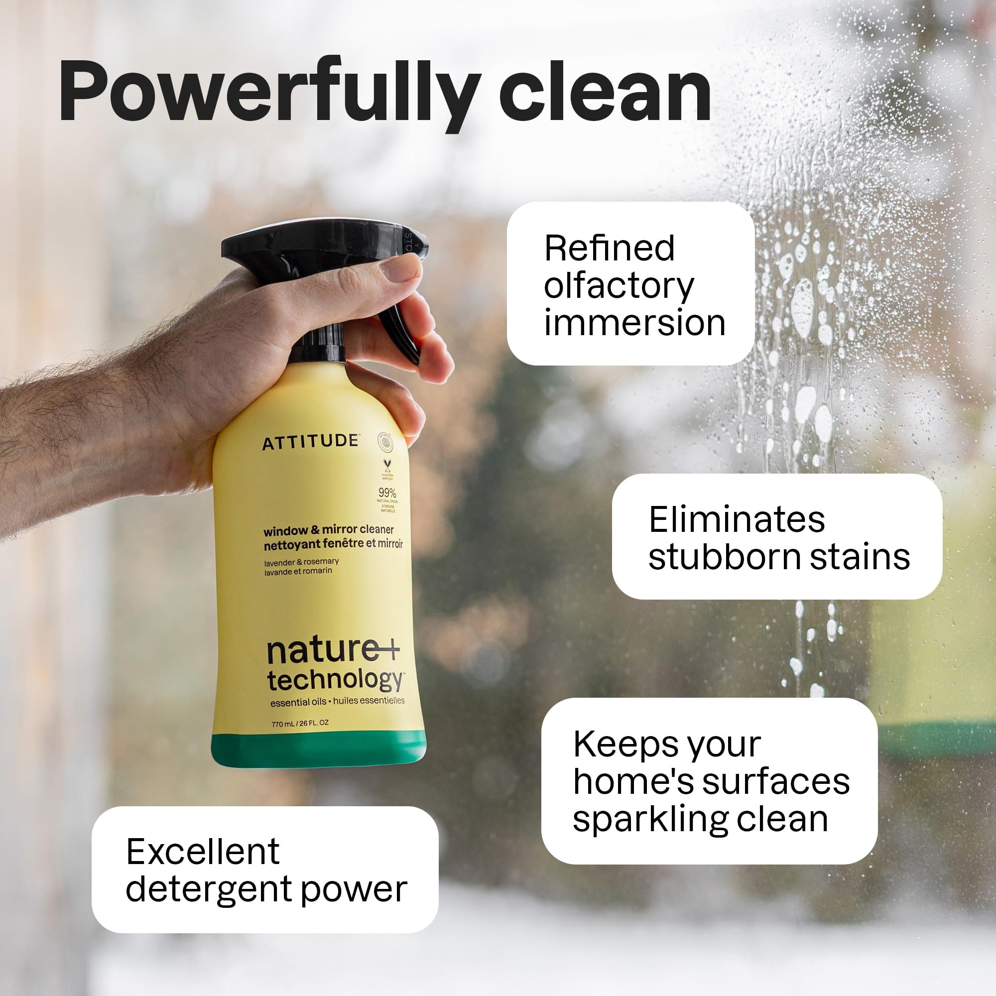 Spray limpiador de ventanas y espejos, ingredientes a base de plantas, verificado por EWG, sin rayas, sin amoníaco, elimina las huellas dactilares, el polvo y la suciedad, lavanda y romero 3