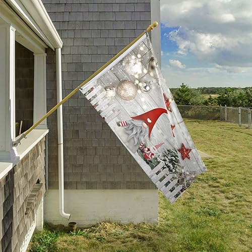 Miniatura 5 de Bandera de madera de copos de nieve de gnomo de invierno de 3 x 5 pies con ojales de latón, pancarta de bola de luz de copo de nieve de Navidad,