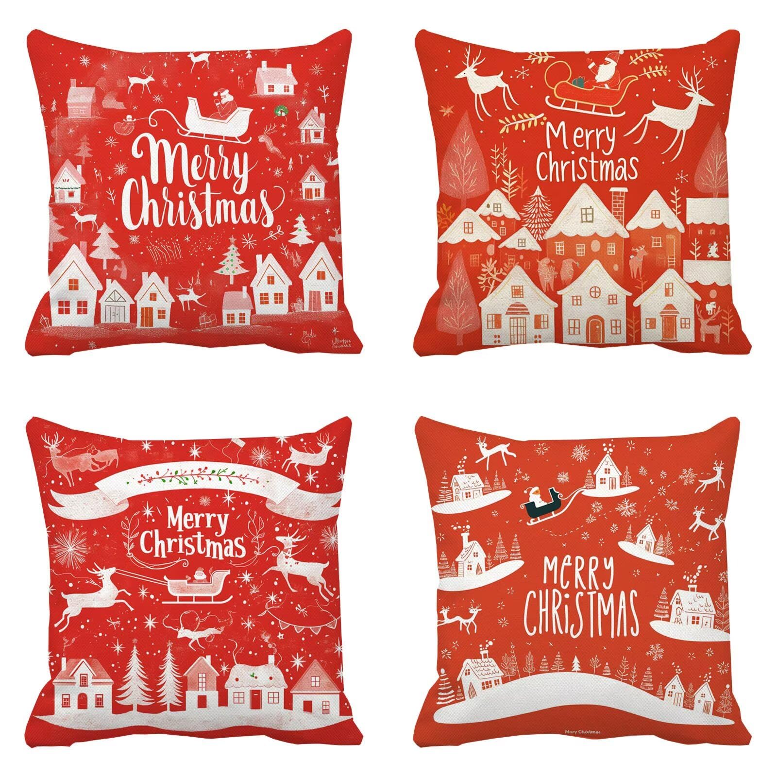 Animali Cuscini per Divano 45 x 45 Set da 4 Natale Copri Cuscini per Divano Lino Copricuscini, Grandi Federa Cuscino Esterno Impermeabili Quadrato Copricuscino, Decorazioni Casa a-155