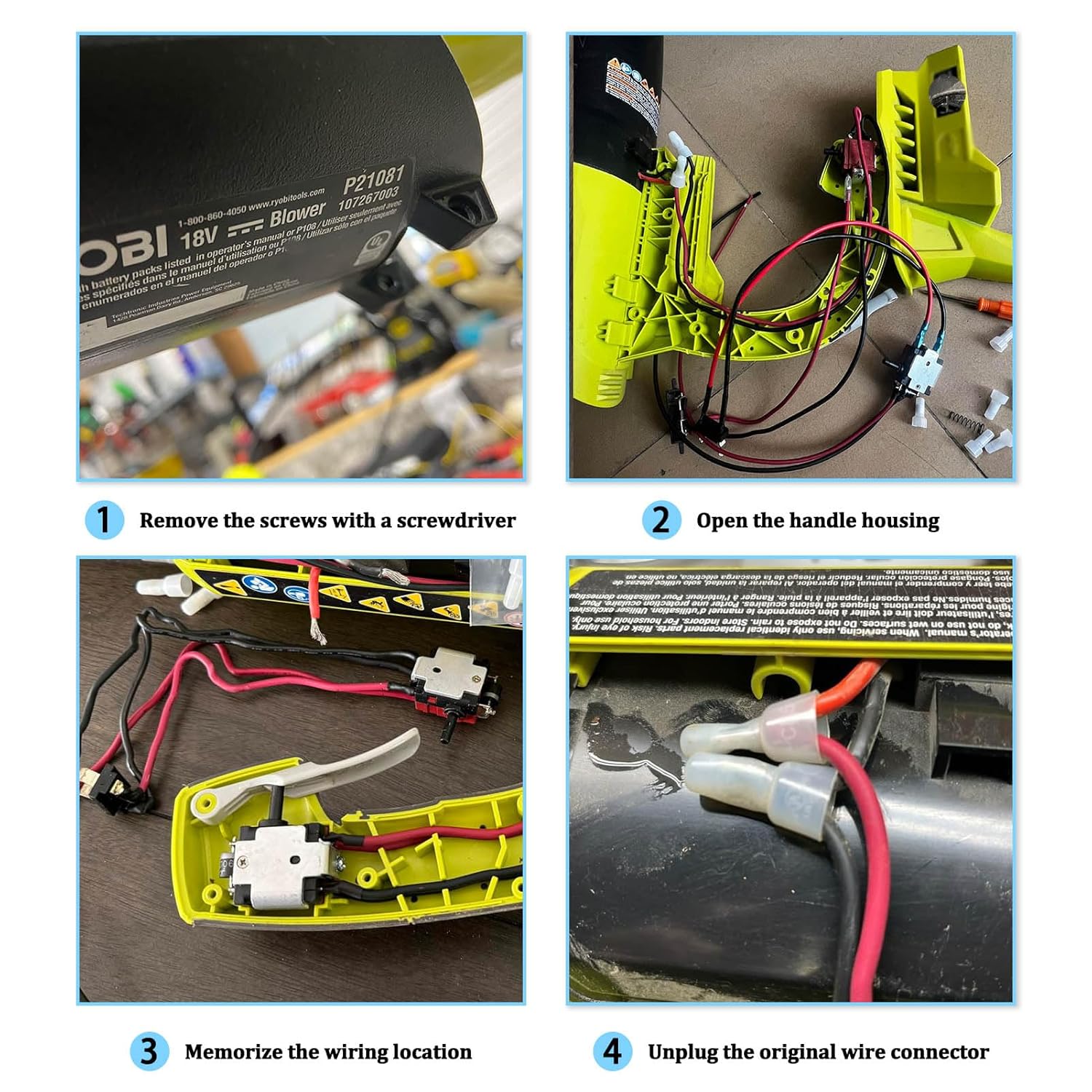 291632001 Cordless Leaf Blower Switch 36V OME Part for Ryobi RIDGID Troy-BILT Echo Powerstroke Workforce BLACKMAX Blower Genuine Wiring Harness Replaces Parts