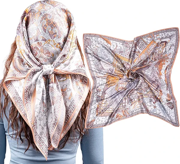 Ausolphia 100% Mulberry Silk Scarf for Women Large Square Satin Head Scarf Hair Scarves Silk Bandana Scarf Headscarf 35”