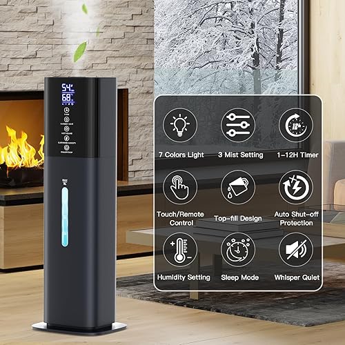 Miniatura 2 de Humidifiers Large Room Bedroom with 7 Colors Light, 2.1Gal(8L) 3 Speed Quiet Ultrasonic Cool Mist Humidifier with 360 Nozzle, Humidity Setting,