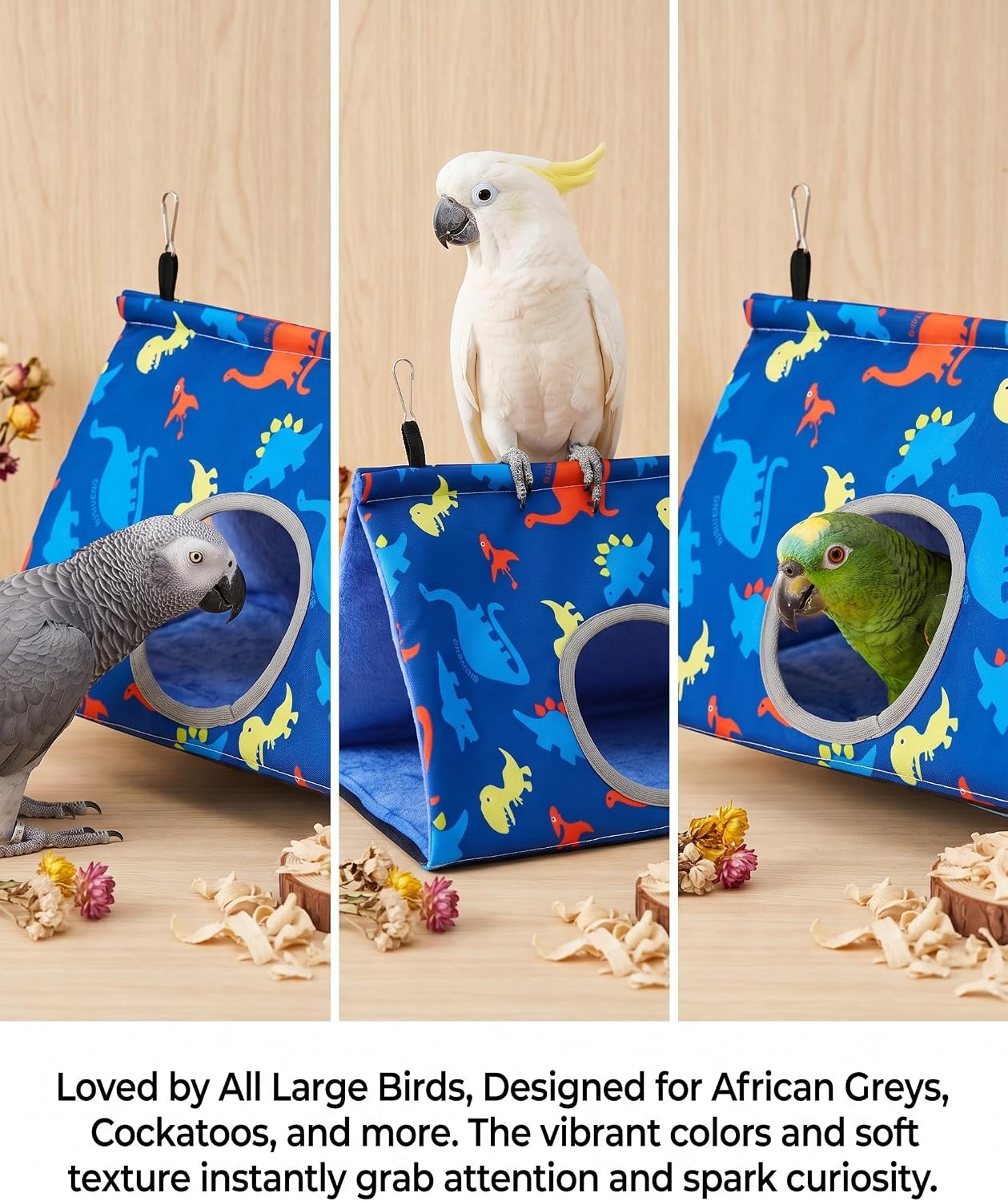 Large Bird Nest House - Four Seasons Warm Plush Velvet Hammock, Hanging Fuzzy Bird Hideaway Sleeping Bed for African Grey, Cockatoo, Amazon Parrot & Other Large Parrots (Blue)