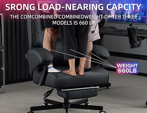 Miniatura 6 de Silla de oficina grande y alta de 400 libras, silla de juegos resistente con reposapiés y soporte lumbar, cojín ergonómico ancho y cómodo para sala