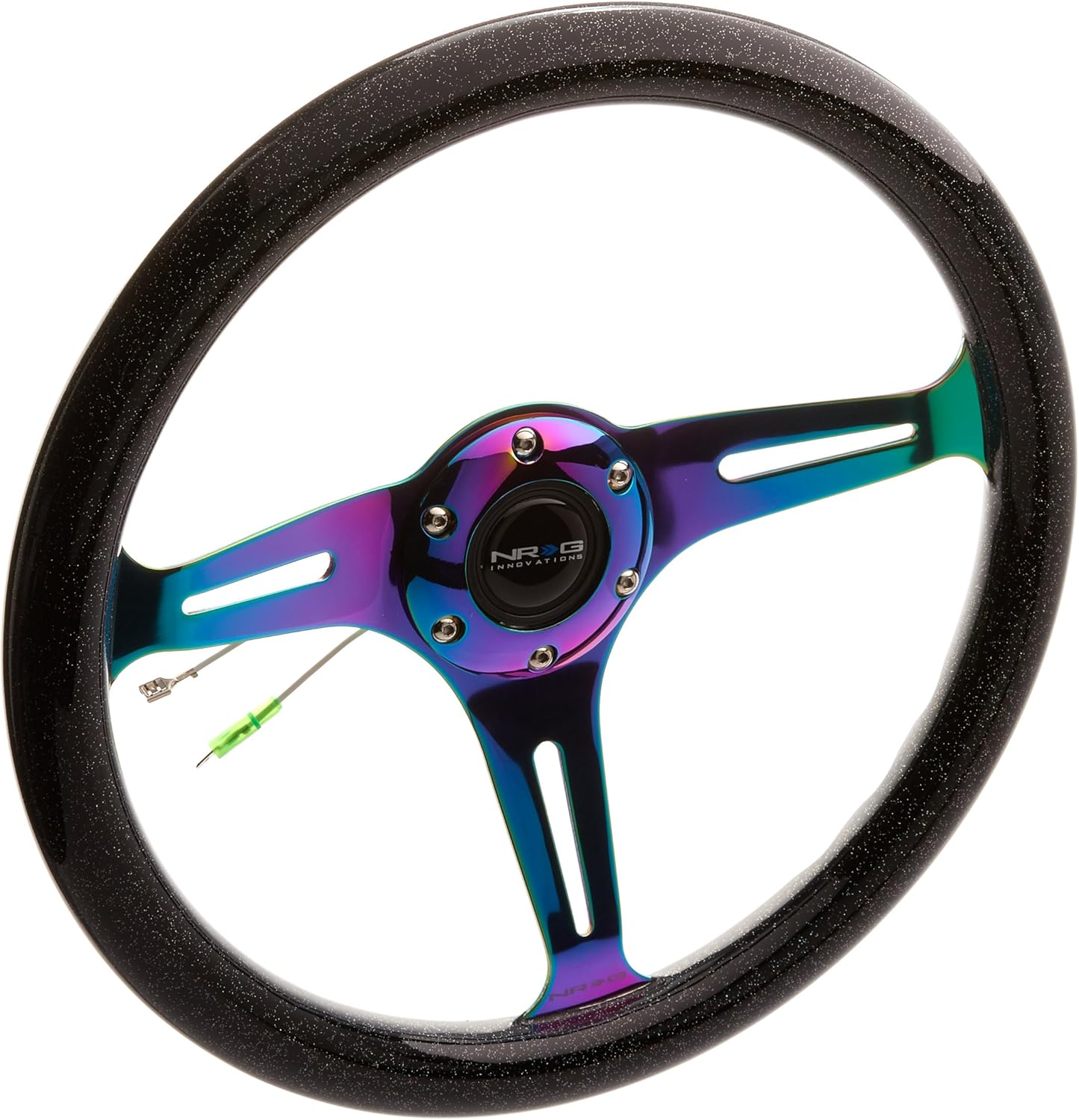 NRG Innovations ST-015MC-BSB "Galaxy" Classic Wood Grain Wheel (350mm 3 Neochrome spokes - Black Sparkled Color)