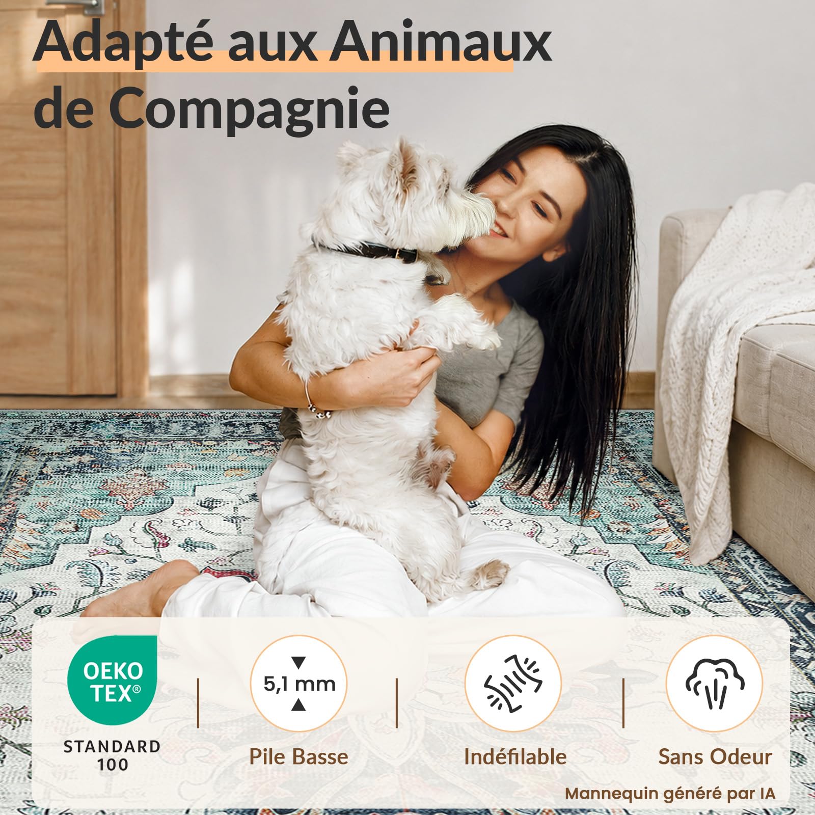 INOVADAY Tapis de Salon Lavable en Machine 150x210 cm Vintage à Faible Poil Antidérapant avec Motif Imprimé Tapis Chambre pour la Chambre à Coucher, Le Bureau à Domicile, Bleu/Vert/Marine/Rouge