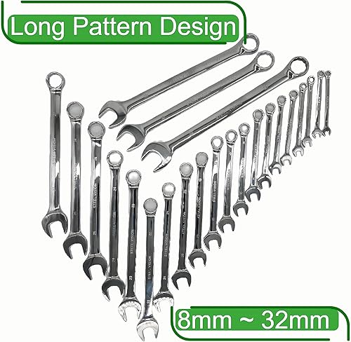 Miniatura 2 de SteelVision - Juego de llaves combinadas de 23 piezas de 12 puntos de patrón largo, métricas, acero CR-V resistente, acabado antioxidante, pulido de