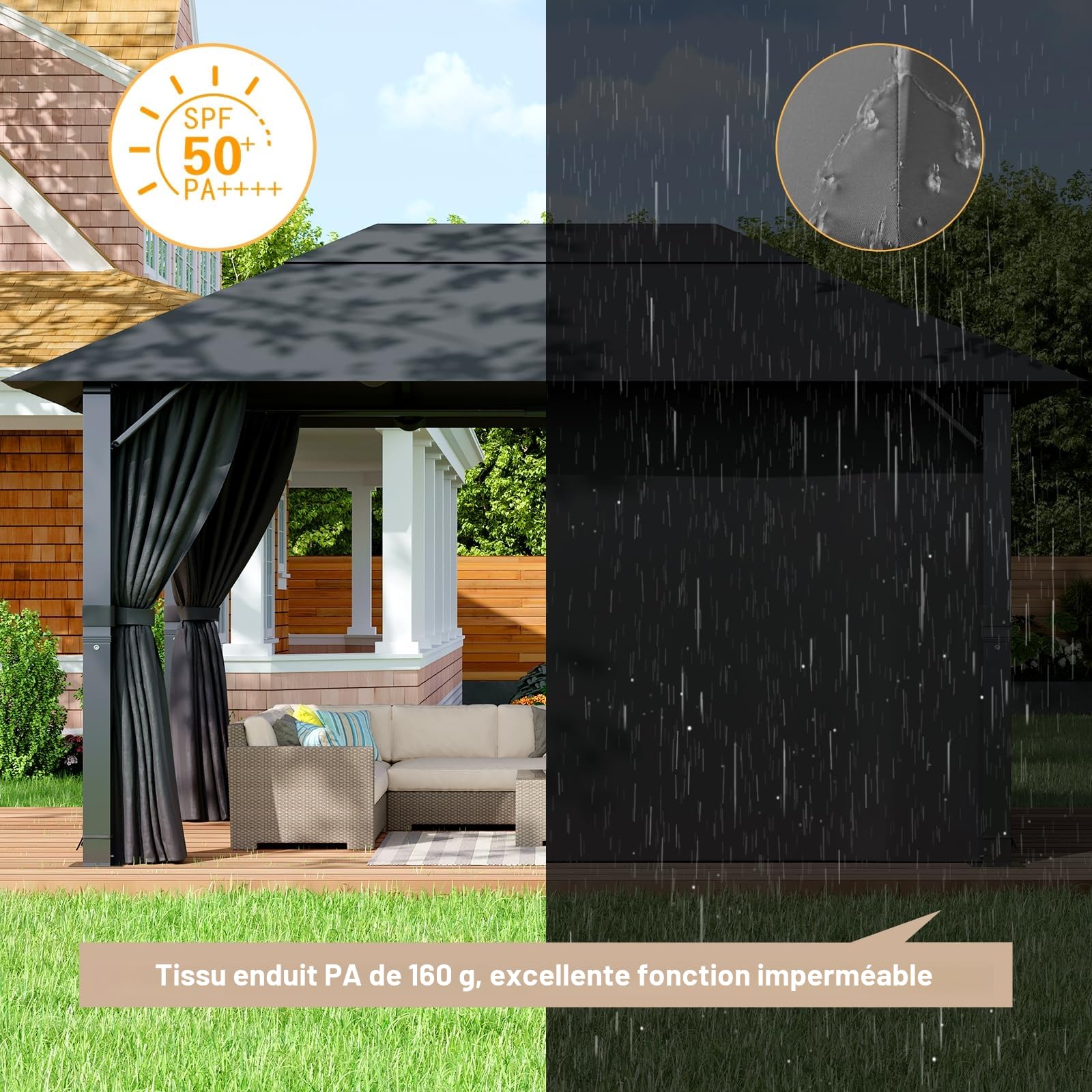 Devoko Tonnelle Aluminium Imperméable,Résistant à l'hiver Tonnelle de Jardin Exterieur Protection UV,Stable Cadre Métallique de Fête pour Les Cours et Les Jardins (3 * 4 Gris)