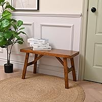 SwallowLiving Handcrafted 30" Solid Wood Farmhouse Bench - Rustic Entryway Shoe Seating for Living Dining Room, Natural Finish
