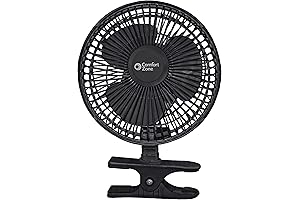 Comfort Zone Portable Clip-On Fan for Bedside, Plug-In Electric Personal Fan