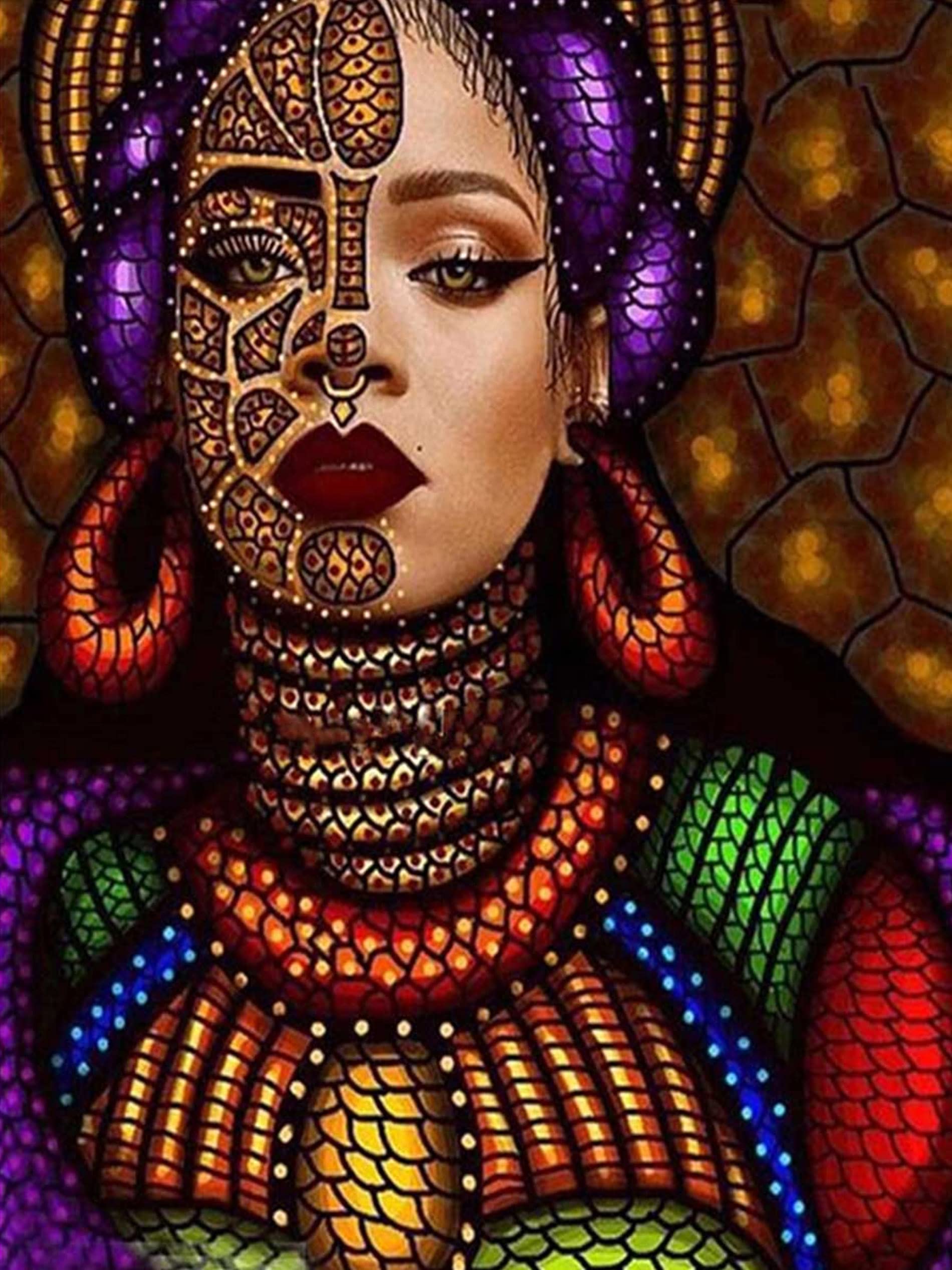 Vaiieyo Clear 5D Diamond Painting Kits For Adults African Woman,Diamonds Art Kits Adults African American, Paint By Numbers Oil Painting Full Drill Round Rhinestone Craft Canvas For Home Wall Decor 30X40 Cm
