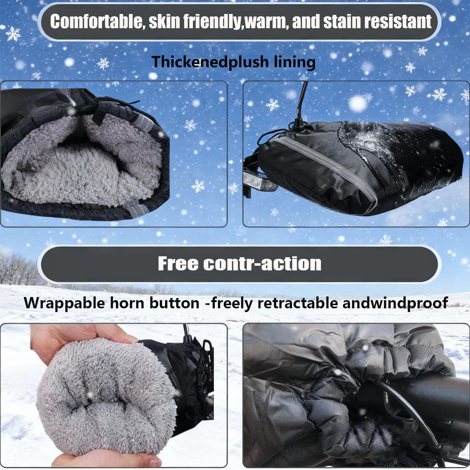 Manicotti Universale per Manubrio Moto, Manubrio Antivento Inverno Scooter, Ispessito di Protezione Guanti Caldi Moto con Peluche, Applica a Inverno Mano Prevenire Congelamento Mani