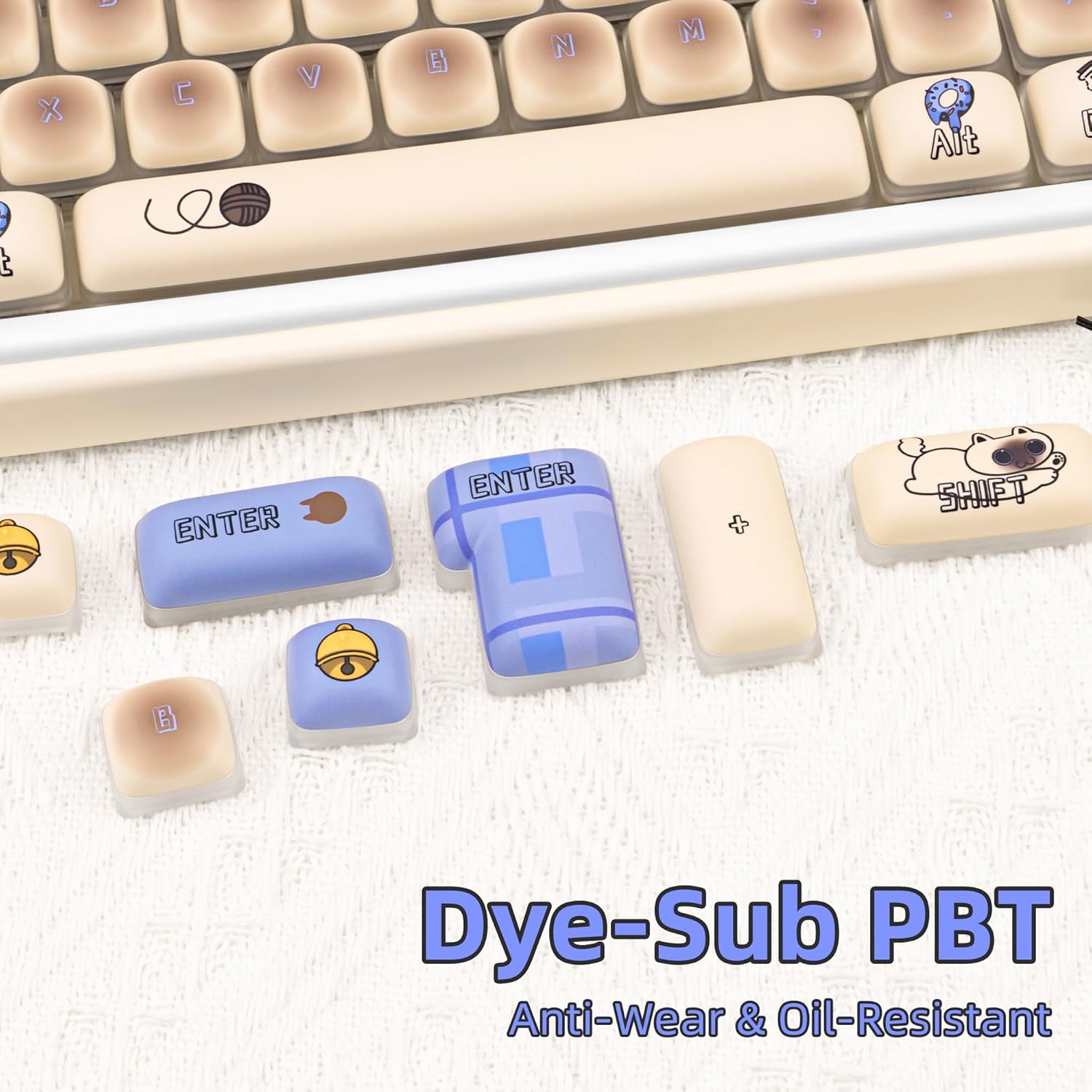 Siamese Cat Keycaps Set, Dye-Sublimation PBT, Mao Profile, 125 Keys Meow Meow Custom Cute Keycaps for ANSI/ISO Layout, MX Switches Mechanical Gaming Keyboard