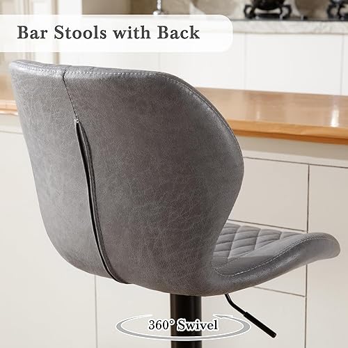 Miniatura 7 de Juego de 2 taburetes de bar, taburetes de bar ajustables con respaldo, modernos taburetes de barra giratorios de tela para sillas de isla de cocina,