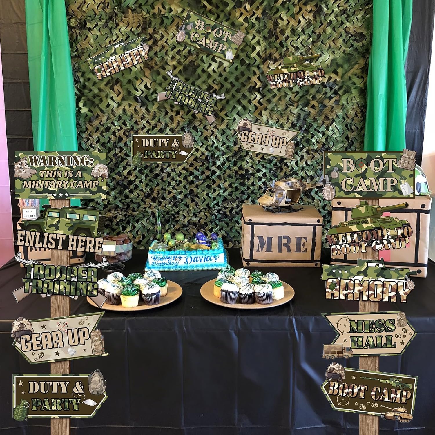 20 Pcs Army Party Decorations Military Themed Camouflage Directional Signs for Boys Men Army Birthday Party Family Gathering Photo Booth Props Door Wall Yard Decor