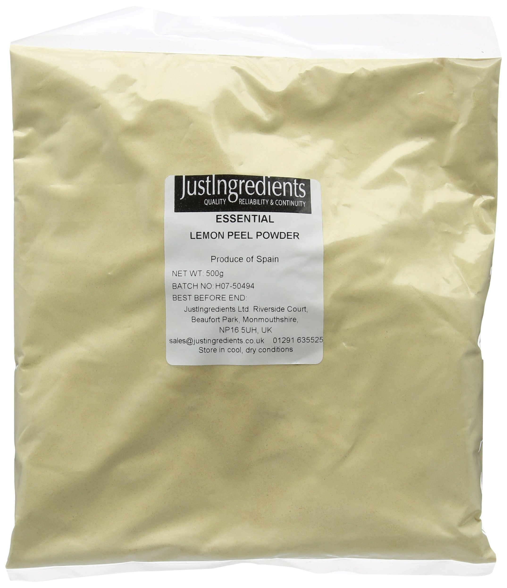 JustIngredients Essentials Lemon Peel Powder 500g, Lemon Powder for Drinking, Cooking and Baking