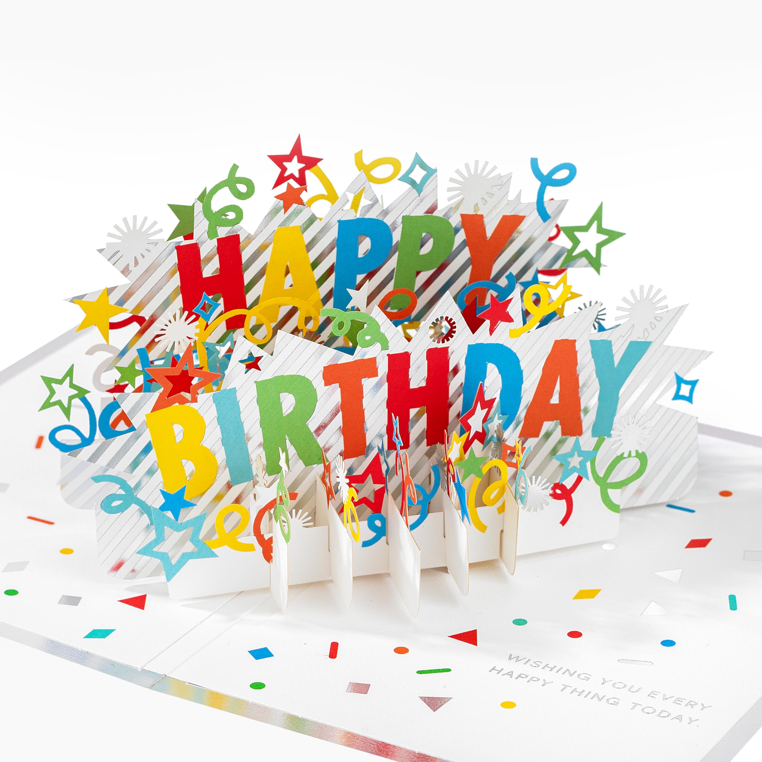 Hallmark 3D & Pop Up Birthday Card, Birthday Banner, Rainbow Stripes, Red, Yellow, Blue, Green
